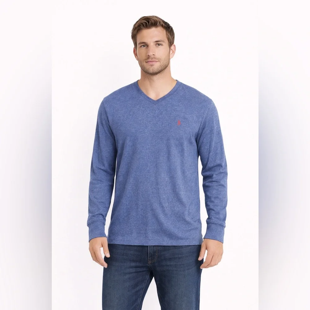Polo Ralph Lauren Blue‎ Long Sleeve V Neck Shirt Men’s Size M